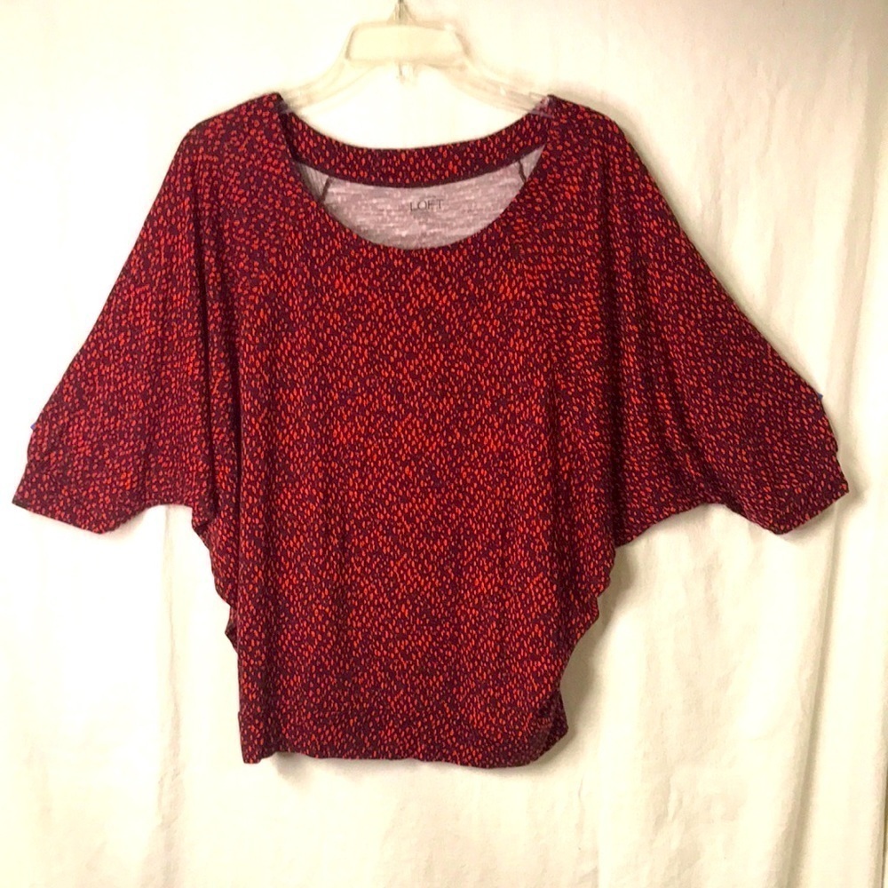 Loft Women’s Pullover Top Size M Coral/Black Dolman Sleeves